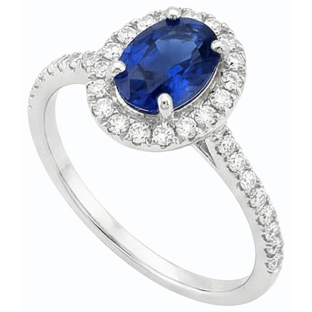 Oval Halo Jubiläumsring Srilanka Saphir & Natürlicher Diamant ( nicht im Labor gezüchtet )en 4 Karat