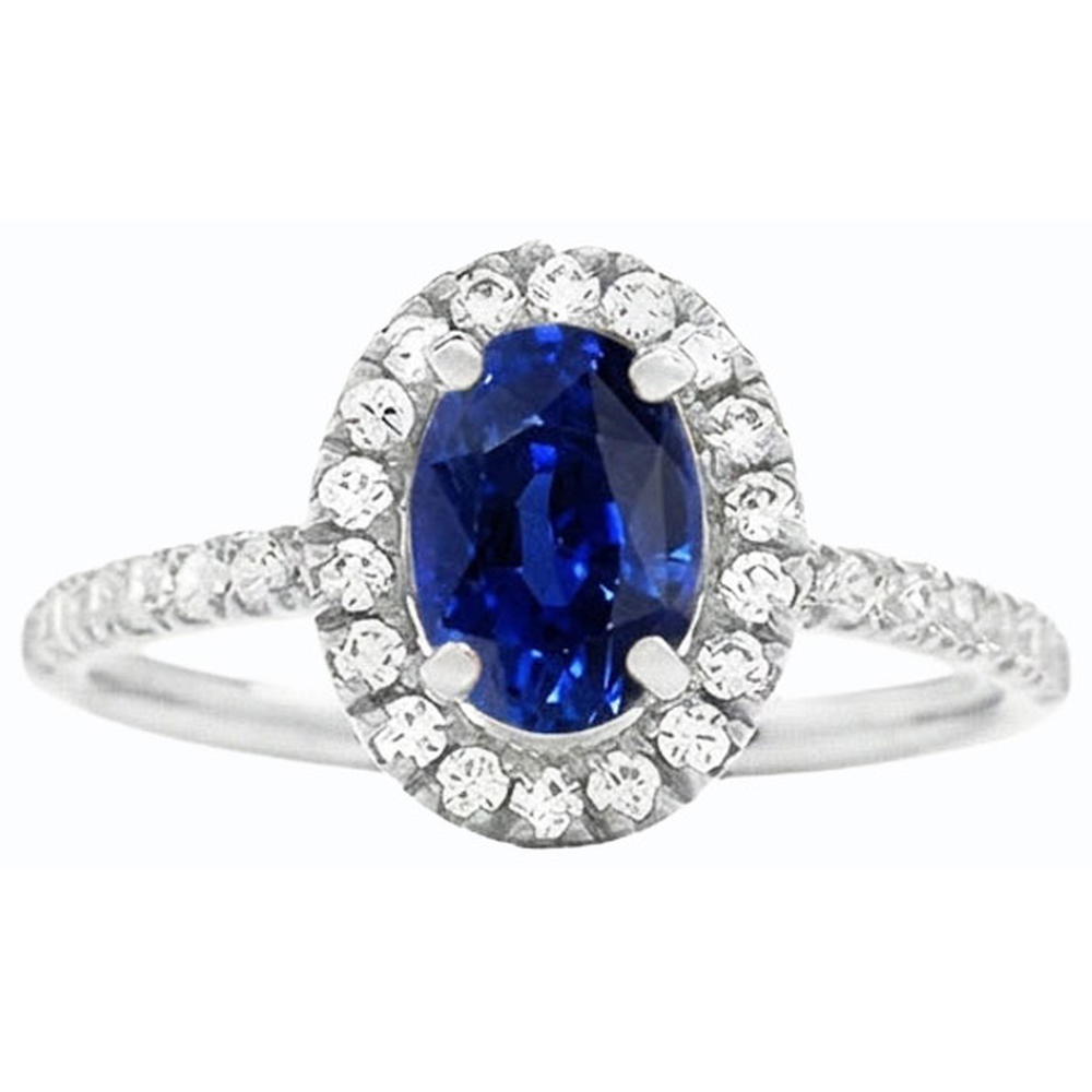 Oval Halo Jubiläumsring Srilanka Saphir & Natürlicher Diamant ( nicht im Labor gezüchtet )en 4 Karat