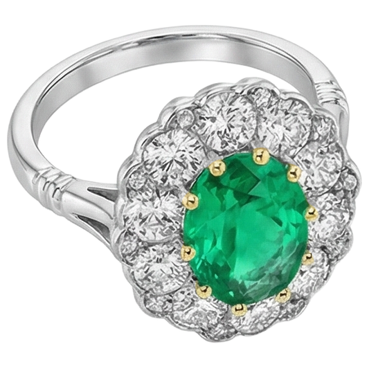 Naturreiner Smaragd Edelstein-Ring 2 Karat Bicolor 14K Gold – Frontansicht