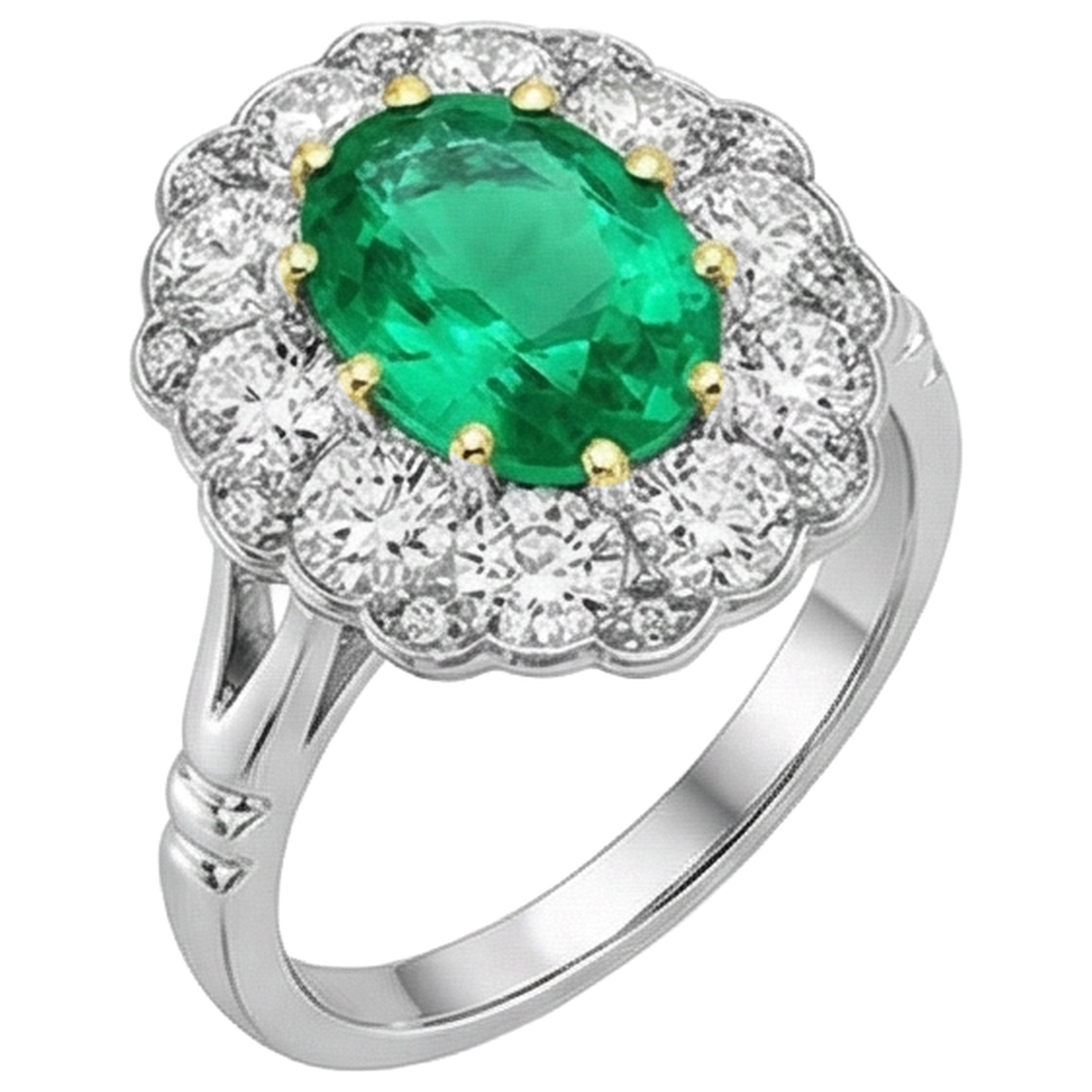 Oval Smaragd Ring in Bicolor 14K Gold – Profilansicht