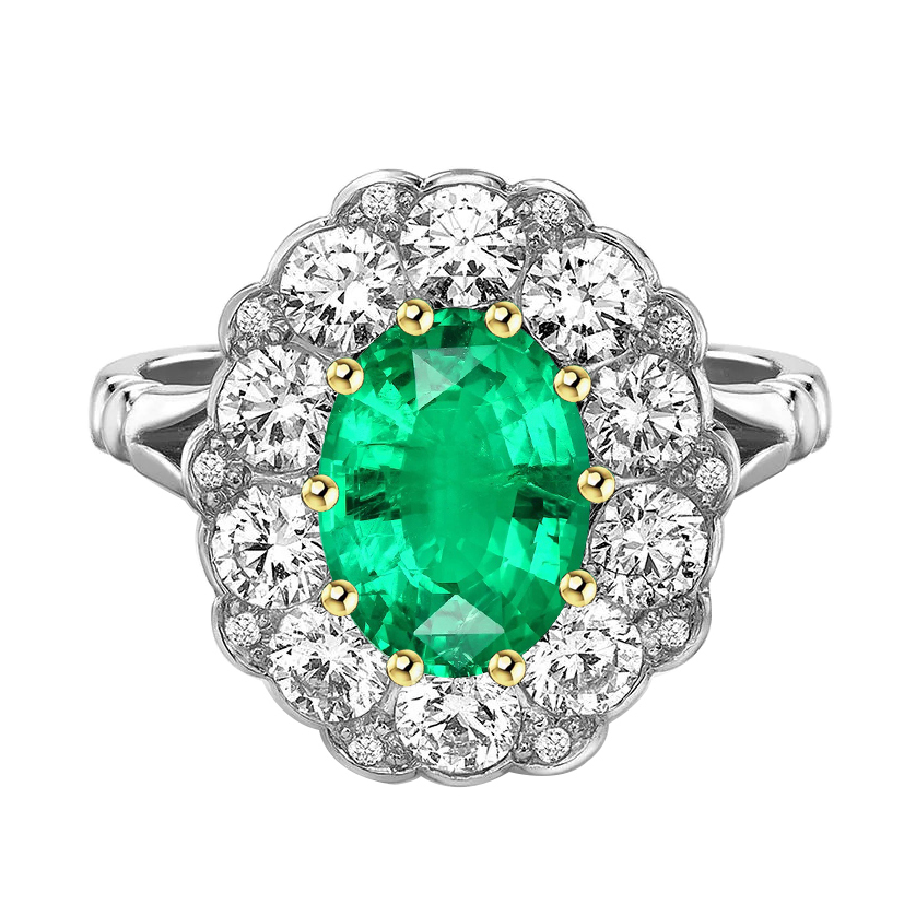 Naturreiner Smaragd Edelstein-Ring 2 Karat Bicolor 14K Gold – Hauptansicht