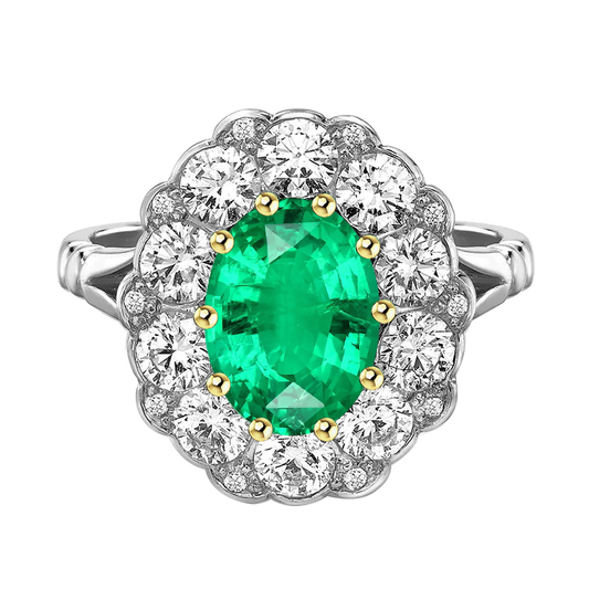 Naturreiner Smaragd Edelstein-Ring 2 Karat Bicolor 14K Gold – Hauptansicht