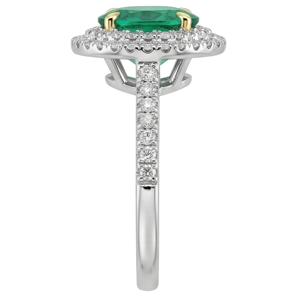 Oval Smaragd Ring in Bicolor 14K Gold – Profilansicht