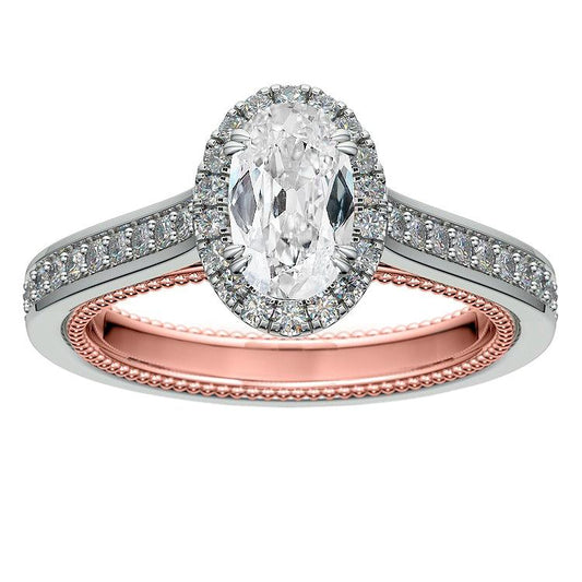 Oval Halo Ring alter Bergmann Echt Diamanten Akzent Schmuck 6 Karat Zweifarbig