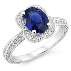 Oval Halo Sri Lanka Saphirring 5 Karat Natürlicher Diamant ( nicht im Labor gezüchtet )en im Blumenstil
