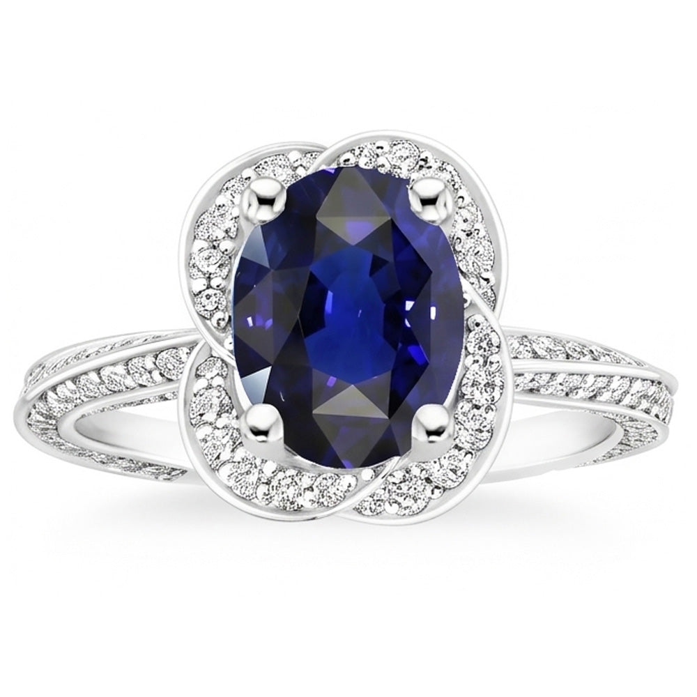 Oval Halo Sri Lanka Saphirring 5 Karat Natürlicher Diamant ( nicht im Labor gezüchtet )en im Blumenstil