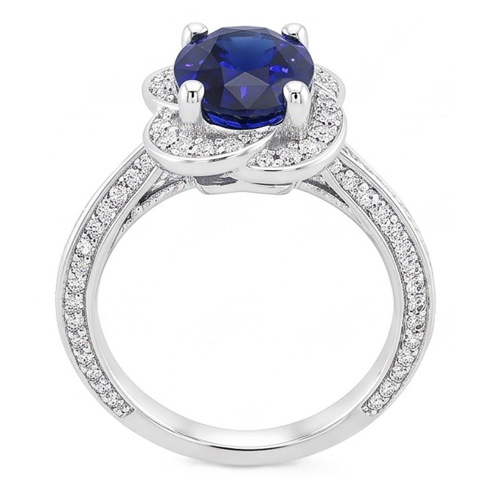 Oval Halo Sri Lanka Saphirring 5 Karat Natürlicher Diamant ( nicht im Labor gezüchtet )en im Blumenstil