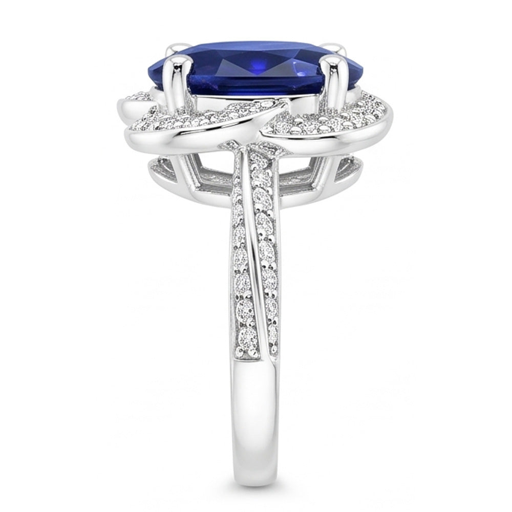 Oval Halo Sri Lanka Saphirring 5 Karat Natürlicher Diamant ( nicht im Labor gezüchtet )en im Blumenstil