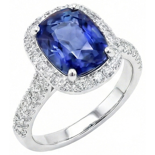 Oval Halo Verlobungsring Sri Lanka Saphir & Aus der Erde Abgebauter Natürlicher Diamant 9 Karat Neu