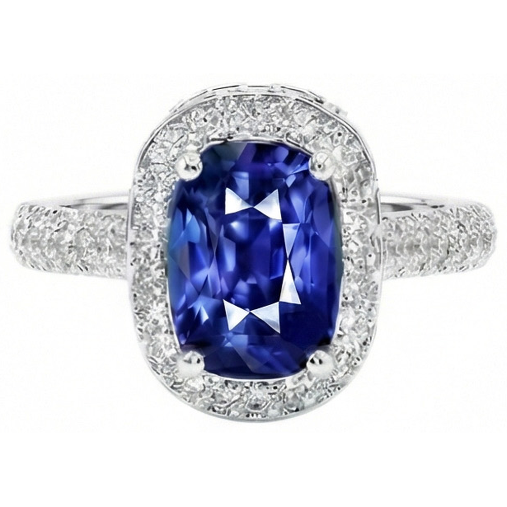 Oval Halo Verlobungsring Sri Lanka Saphir & Aus der Erde Abgebauter Natürlicher Diamant 9 Karat Neu
