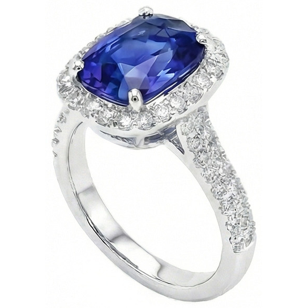 Oval Halo Verlobungsring Sri Lanka Saphir & Aus der Erde Abgebauter Natürlicher Diamant 9 Karat Neu