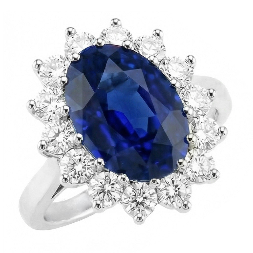 Oval-Schliff Blauer Saphir Farbstein-Ring in 14K Weißgold – 2,50