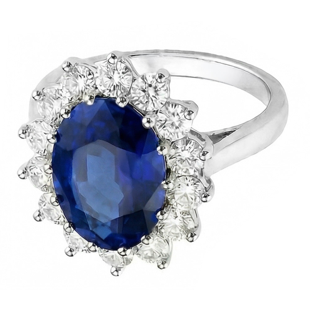 Oval-Schliff Blauer Saphir Farbstein-Ring in 14K Weißgold – 2,50