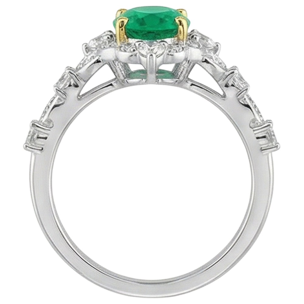 Authentischer Edler Smaragd Edelstein-Ring 2 Karat Zweifarbiges 14K Gold – Draufsicht