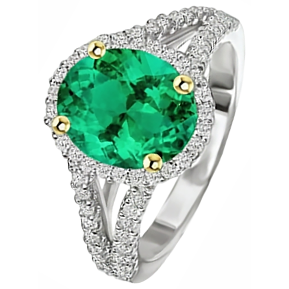 Edler Smaragd Oval Schmuckstein-Ring in Bicolor 14K Gold – Seitenansicht