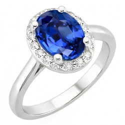 Oval & Rundschliff Ceylon Saphir mit Aus der Erde Abgebauter Natürlicher Diamantring 2.80 Karat WG 14K