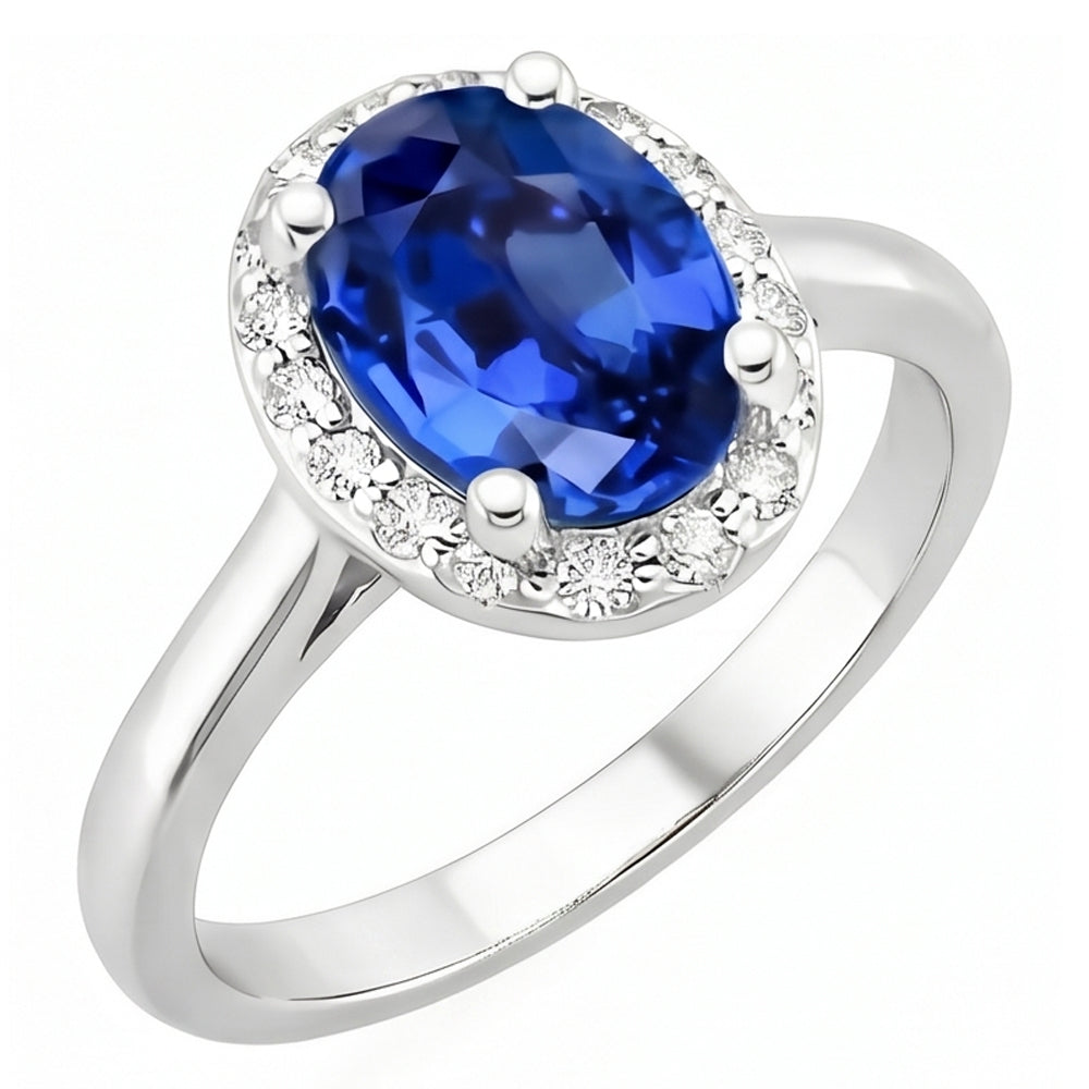 Oval & Rundschliff Ceylon Saphir mit Aus der Erde Abgebauter Natürlicher Diamantring 2.80 Karat WG 14K