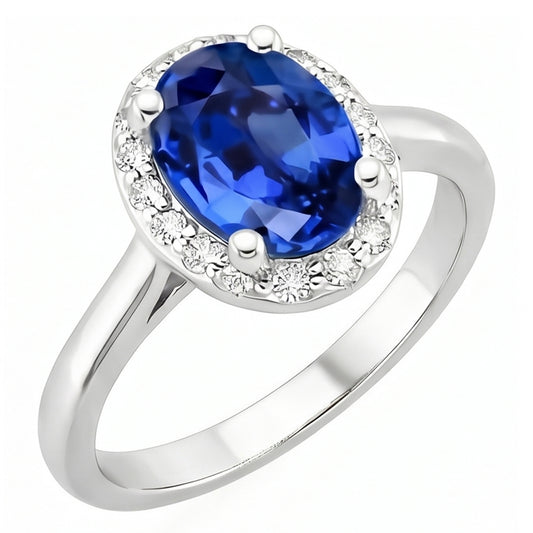 Oval & Rundschliff Ceylon Saphir mit Aus der Erde Abgebauter Natürlicher Diamantring 2.80 Karat WG 14K