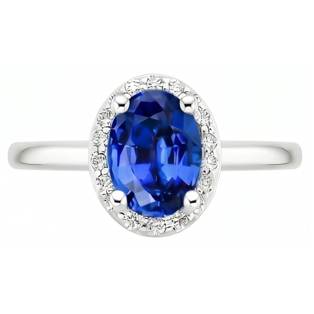 Oval & Rundschliff Ceylon Saphir mit Aus der Erde Abgebauter Natürlicher Diamantring 2.80 Karat WG 14K