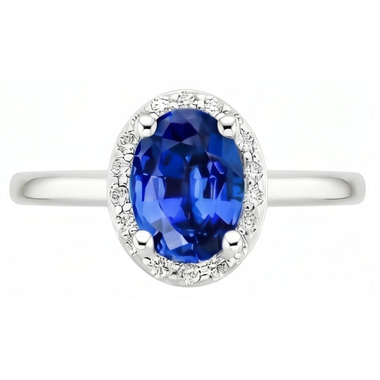 Oval & Rundschliff Ceylon Saphir mit Aus der Erde Abgebauter Natürlicher Diamantring 2.80 Karat WG 14K