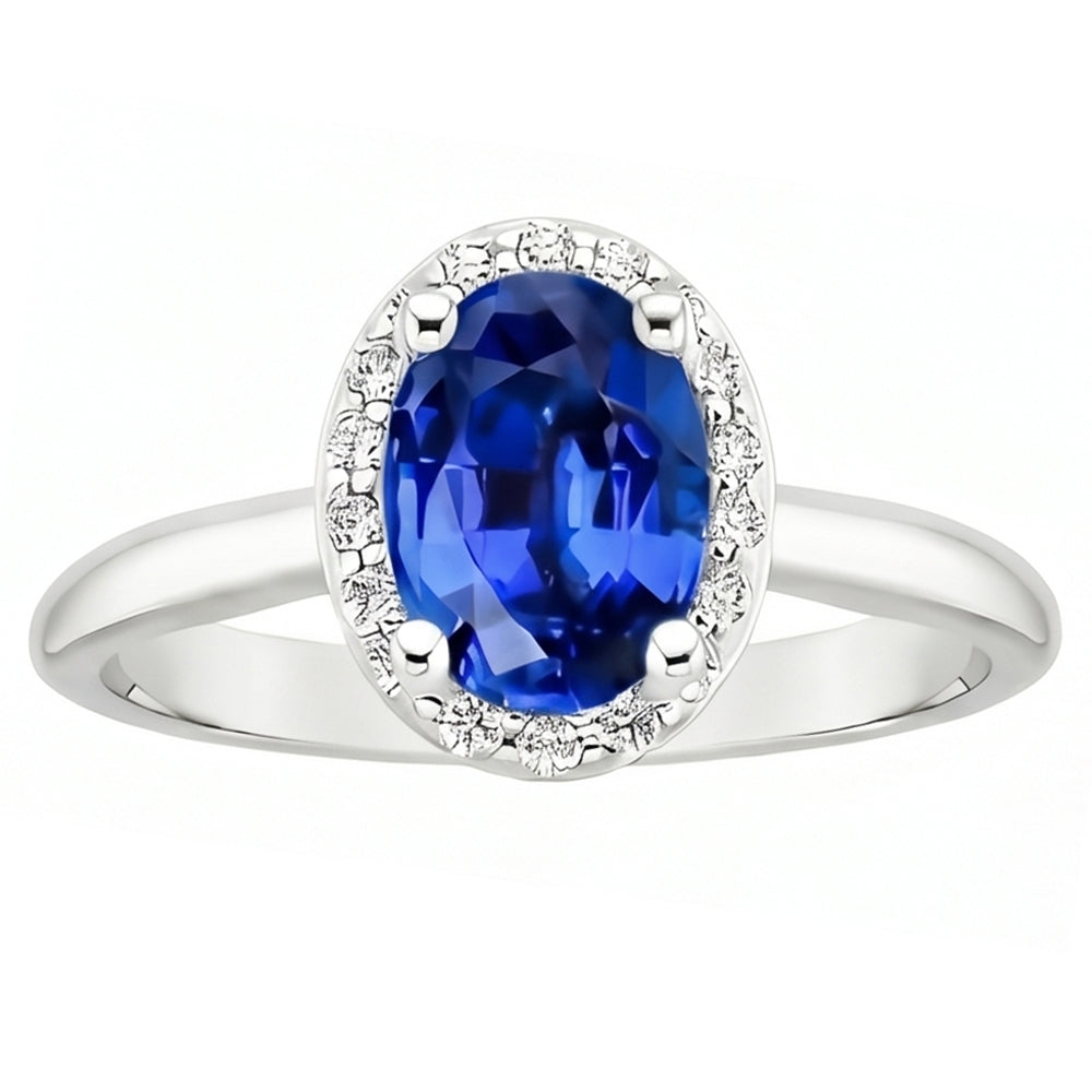 Oval & Rundschliff Ceylon Saphir mit Aus der Erde Abgebauter Natürlicher Diamantring 2.80 Karat WG 14K
