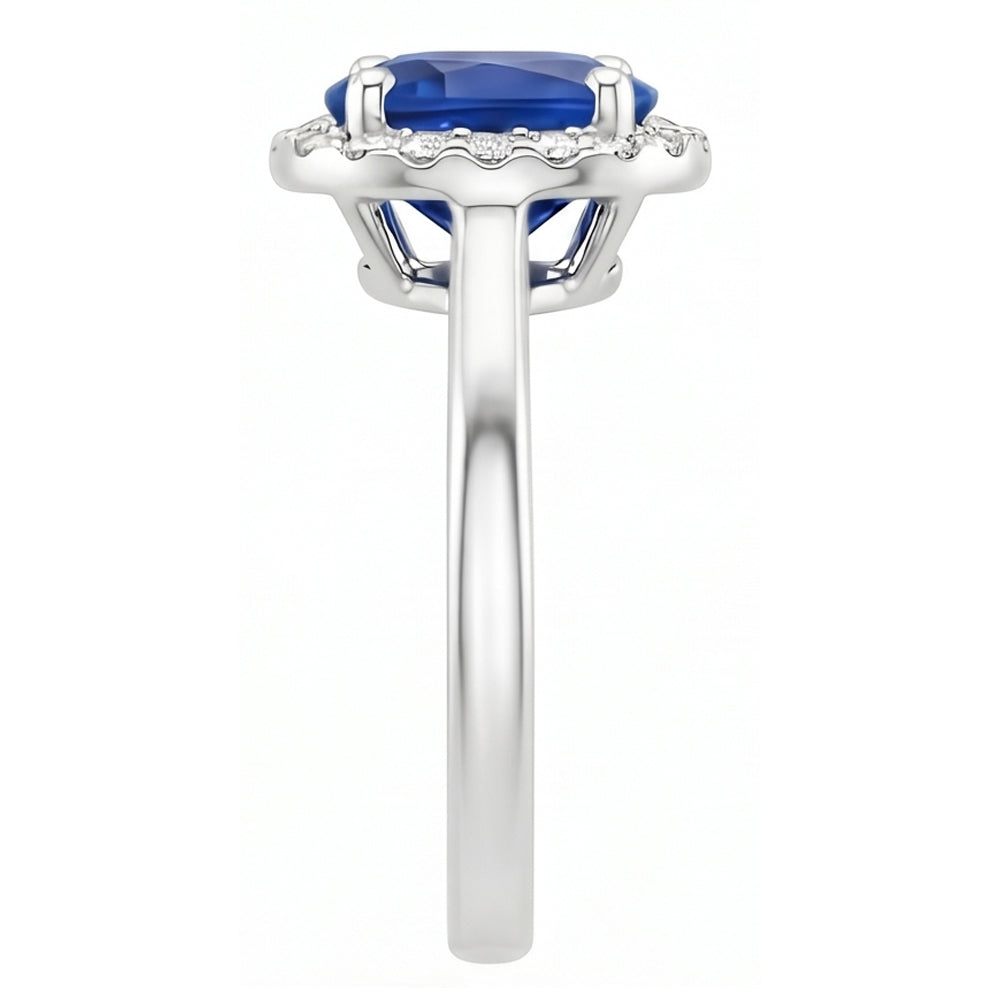 Oval & Rundschliff Ceylon Saphir mit Aus der Erde Abgebauter Natürlicher Diamantring 2.80 Karat WG 14K