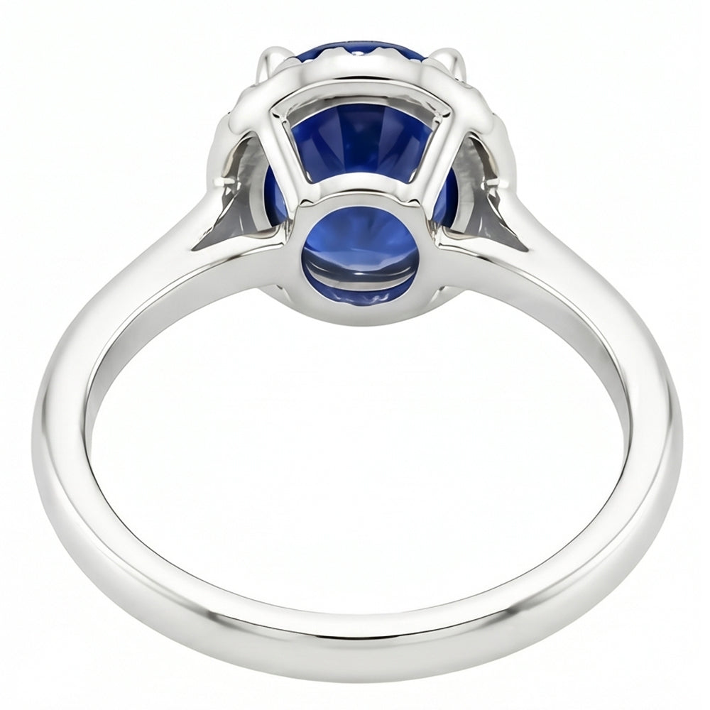Oval & Rundschliff Ceylon Saphir mit Aus der Erde Abgebauter Natürlicher Diamantring 2.80 Karat WG 14K