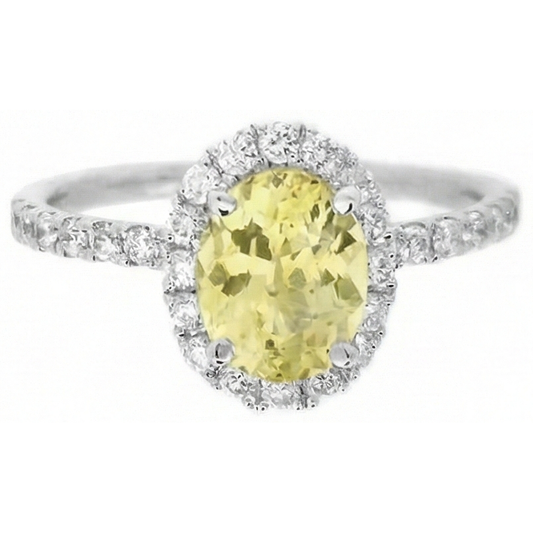 Oval & Rundschliff Gelber Saphir Aus der Erde Abgebauter Natürlicher Diamantring 5 Karat Weißgold 14K