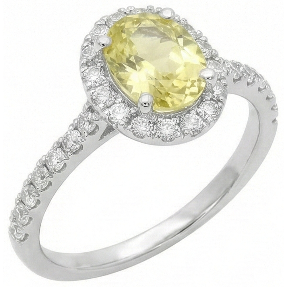 Oval & Rundschliff Gelber Saphir Aus der Erde Abgebauter Natürlicher Diamantring 5 Karat Weißgold 14K