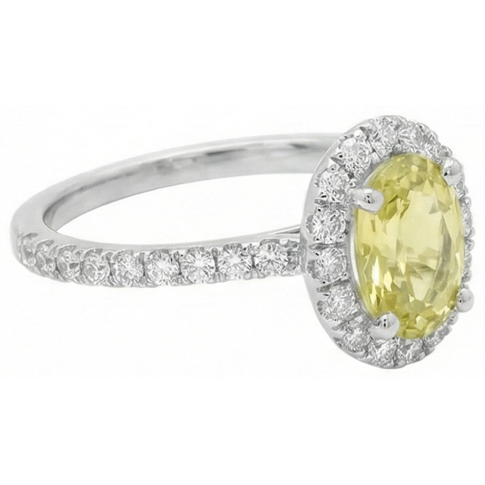 Oval & Rundschliff Gelber Saphir Aus der Erde Abgebauter Natürlicher Diamantring 5 Karat Weißgold 14K