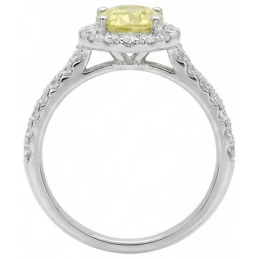 Oval & Rundschliff Gelber Saphir Aus der Erde Abgebauter Natürlicher Diamantring 5 Karat Weißgold 14K