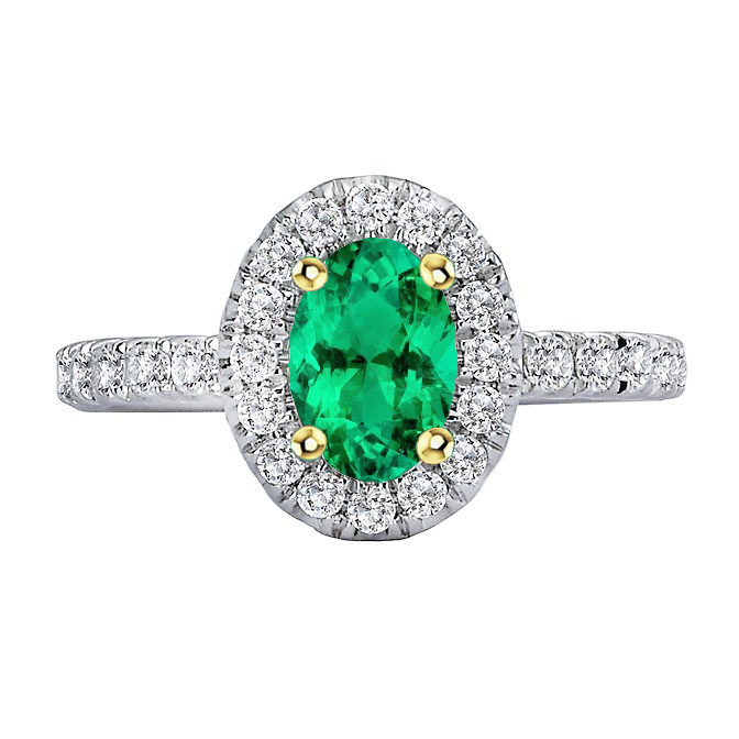 Kolumbianischer Smaragd Oval-Schliff Schmuckstein-Ring in 14 Karat Zweifarbig Gold – Hauptansicht
