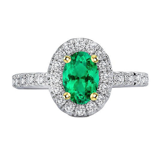Kolumbianischer Smaragd Oval-Schliff Schmuckstein-Ring in 14 Karat Zweifarbig Gold – Hauptansicht