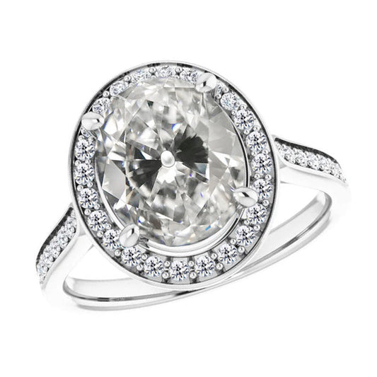 Edler Diamant Antik-Kissen-Schliff Solitär mit Seitensteinen in 14K Weißgold – Hauptansicht