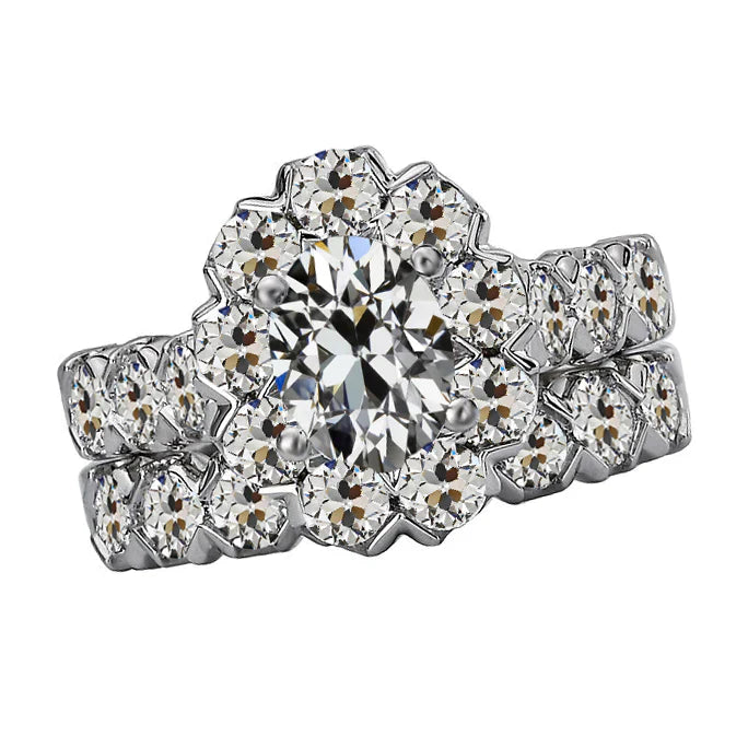 Natürlicher Diamant Halo-Verlobungsring 3 Karat 14K Weißgold – Hauptansicht