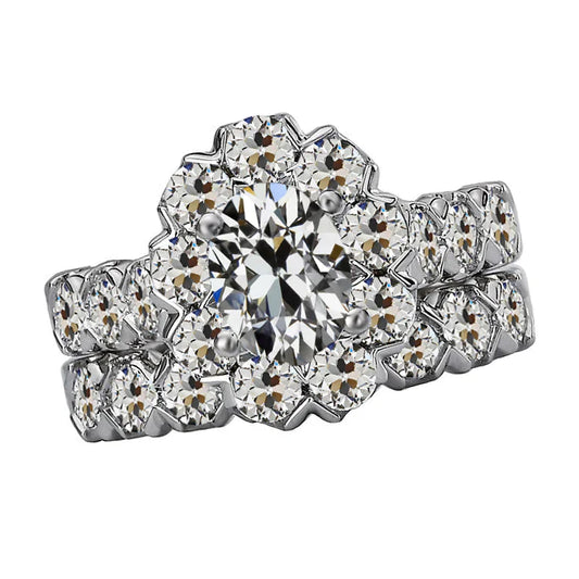 Natürlicher Diamant Halo-Verlobungsring 3 Karat 14K Weißgold – Hauptansicht