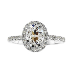 14 Karat Weißgold Antik-Kissen-Schliff Brillant Halo-Fassung
