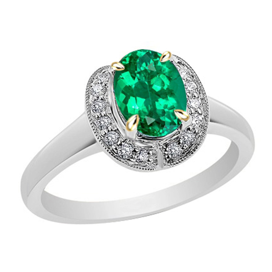 Schmuckstein-Ring 14 Karat Zweifarbig Gold mit Smaragd – Hauptansicht