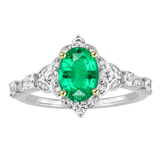 Authentischer Edler Smaragd Edelstein-Ring 2 Karat Zweifarbiges 14K Gold – Hauptansicht