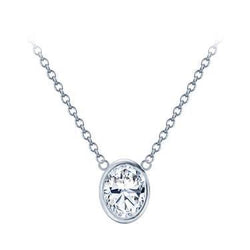 Ovale 1 Karat Lünette besetzte Echt Aus der Erde Abgebauter Natürlicher Diamant-Anhänger-Halskette mit Kette WG 14K
