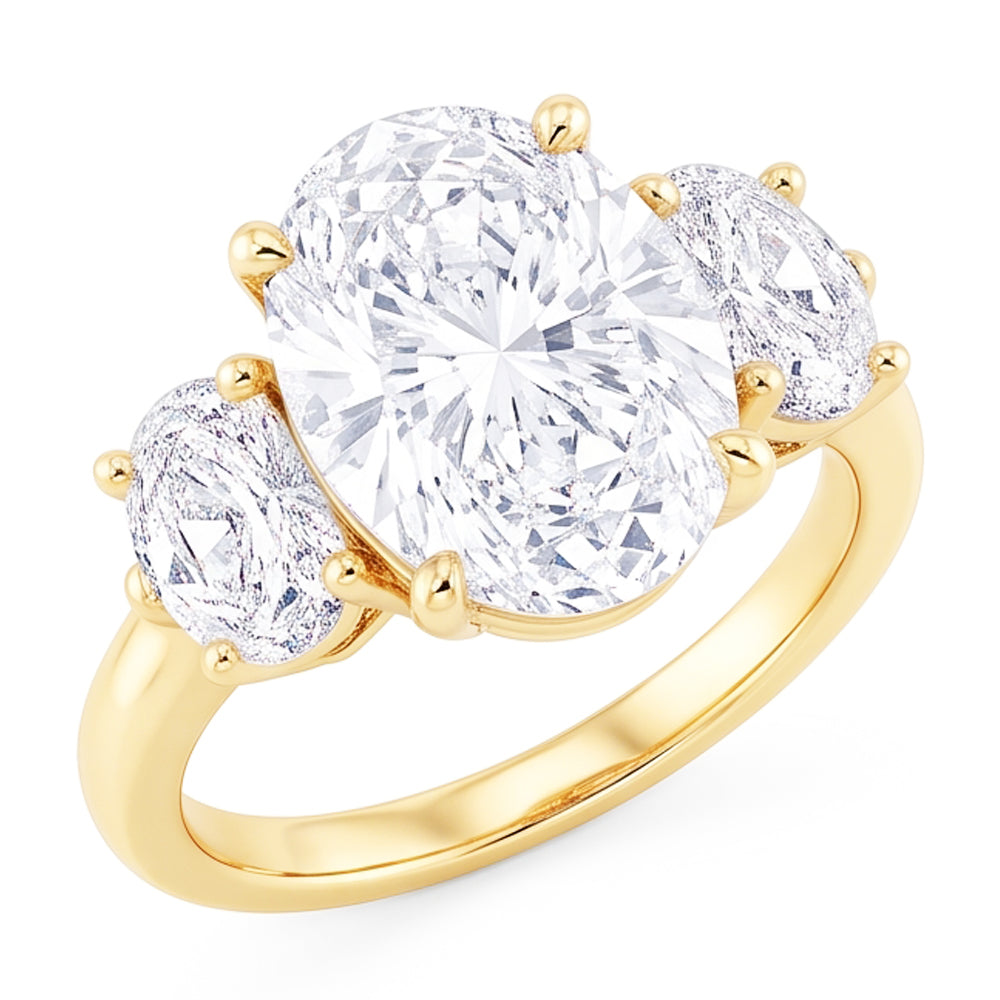 Ovaler 3 Karat Echt Aus der Erde Abgebauter Natürlicher Diamant Drei Steine Verlobungsring Gelbgold Schmuck