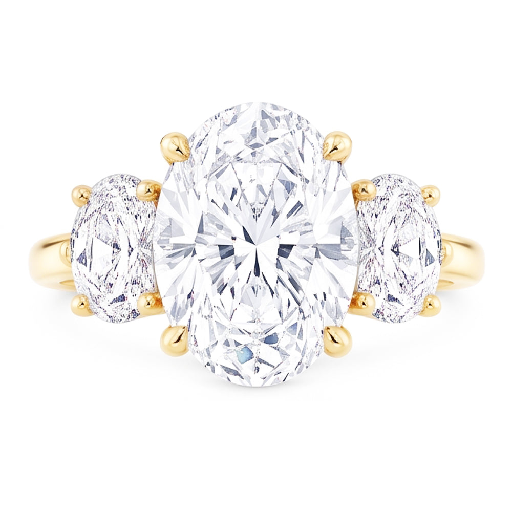 Ovaler 3 Karat Echt Aus der Erde Abgebauter Natürlicher Diamant Drei Steine Verlobungsring Gelbgold Schmuck