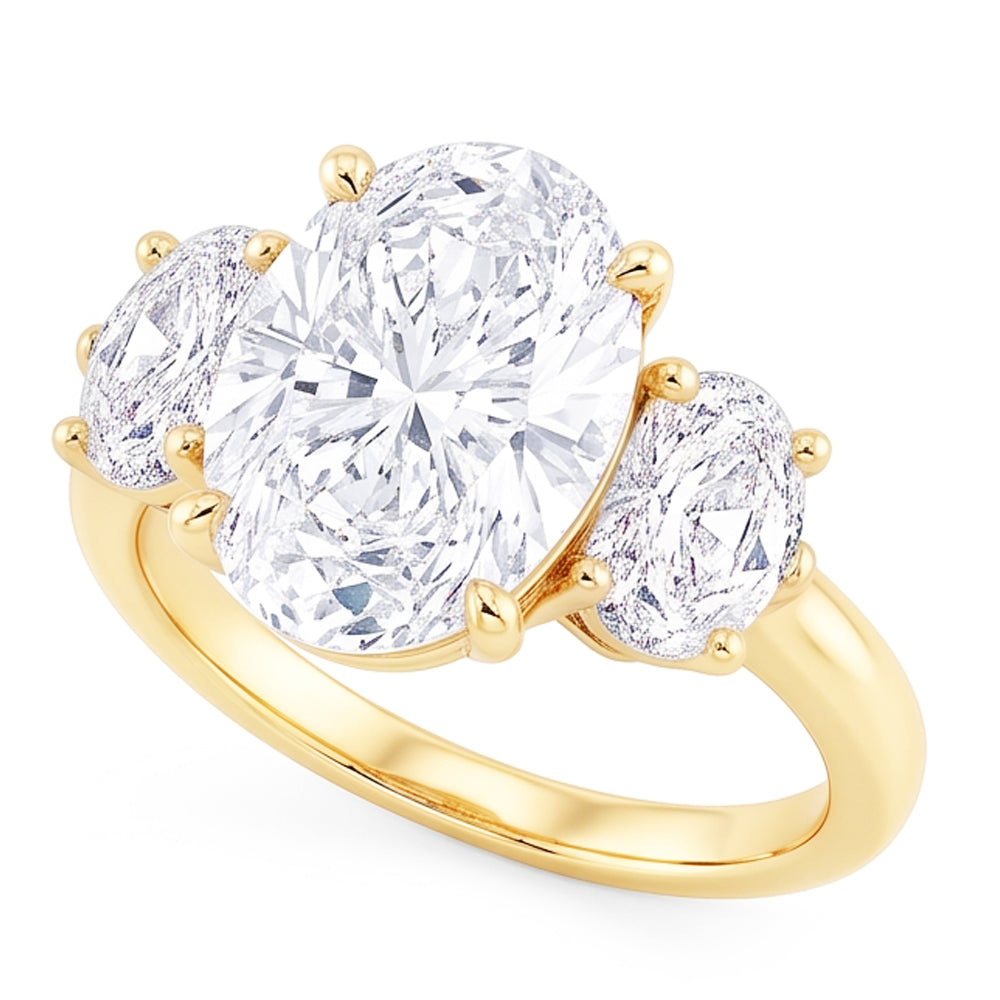 Ovaler 3 Karat Echt Aus der Erde Abgebauter Natürlicher Diamant Drei Steine Verlobungsring Gelbgold Schmuck