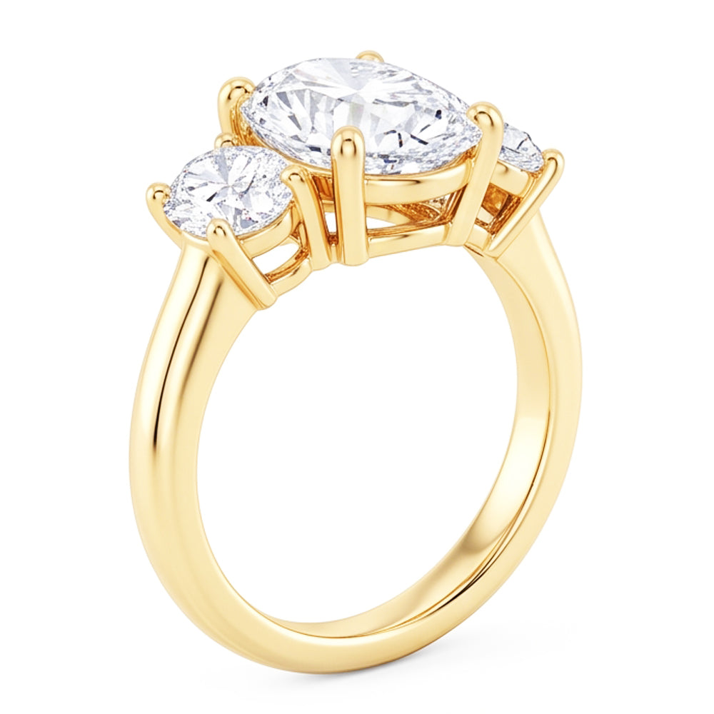Ovaler 3 Karat Echt Aus der Erde Abgebauter Natürlicher Diamant Drei Steine Verlobungsring Gelbgold Schmuck
