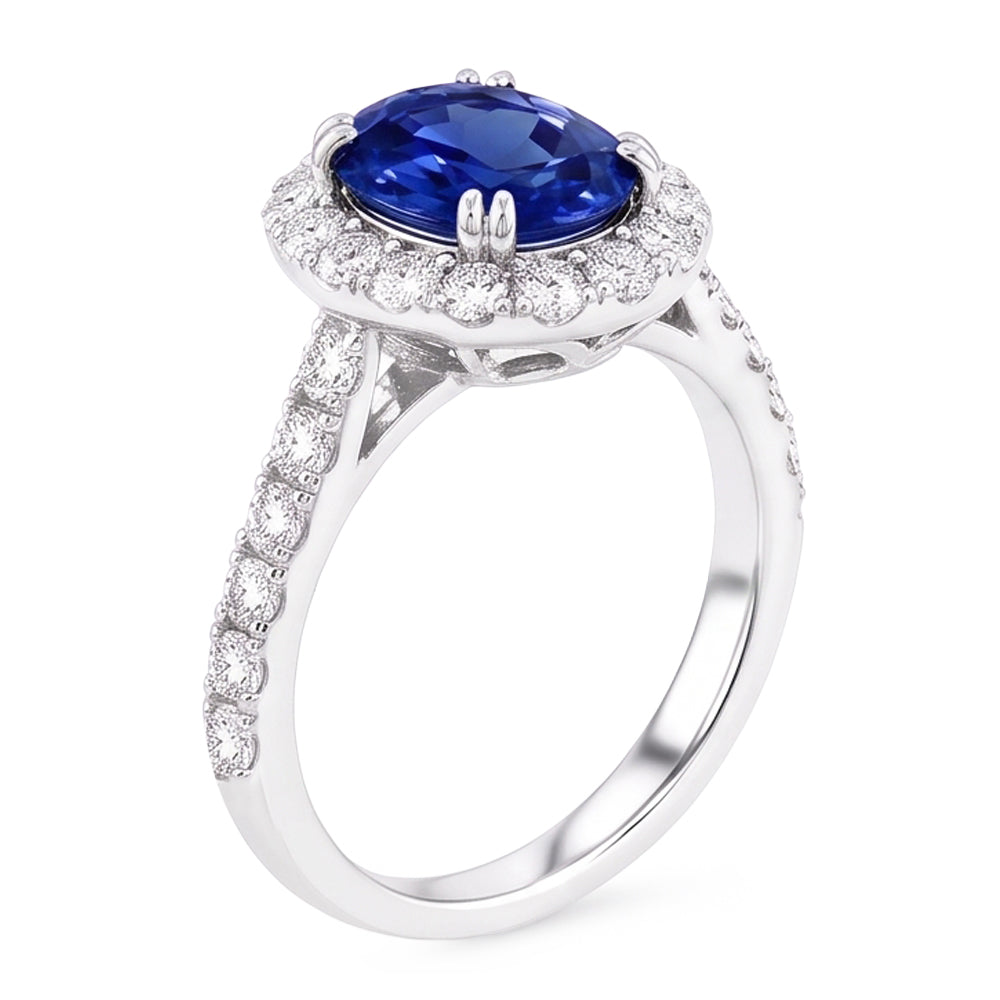Ovaler 6 Karat Halo-Saphir-Verlobungsring