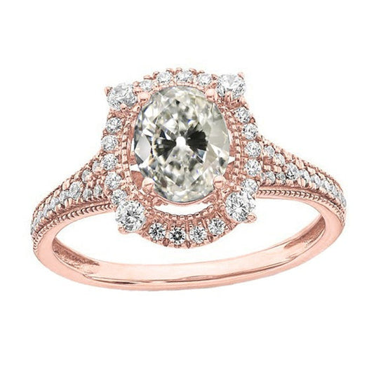 Ovaler Alt-Minenschliff Echt Diamant Halo Ehering Roségold 5.25 Karat