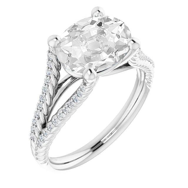 Ovaler Altschliff-Echt Diamant-Ehering mit Akzenten 8.50 Karat geteilter Schaft