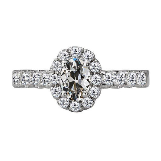 Ovaler Altschliff Echt Diamant Halo Ehering 7 Karat 14K Gold