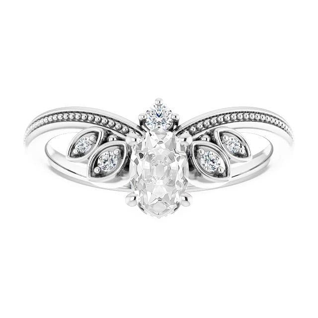 Ovaler Altschliff Echt Diamant Ring Enhancer Perlen Vintage Style 3.25 Karat