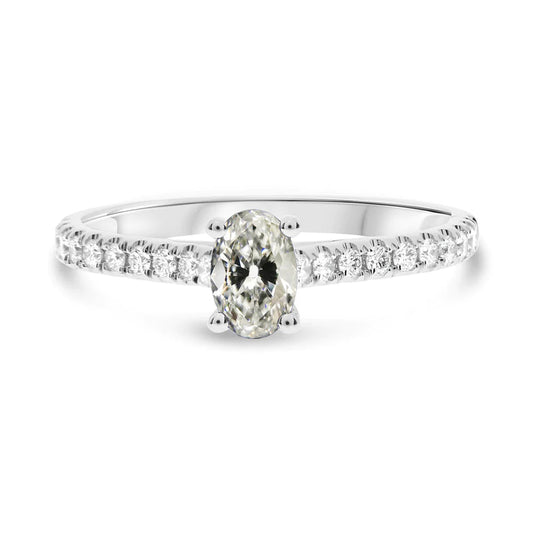 Ovaler Altschliff-Echt Diamant-Solitär-Ehering mit Akzenten 4 Karat